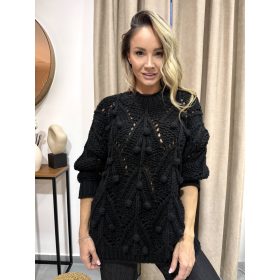 Fekete vastag kötött pulóver