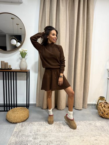 Barna kötött szoknyás szett