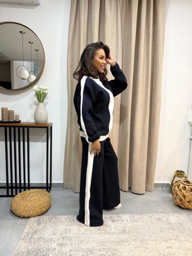 Elegáns fekete-fehér cipzáras utcai melegítö